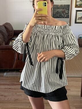 Caroline Constas Striped Off Shoulder Blouse Size X Small